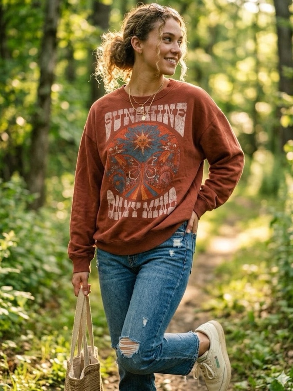 Hollister Rust Graphic 'Sunshine' Oversized Pullover Sweatshirt